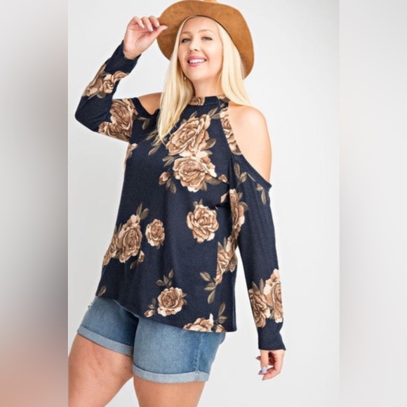 Floral Cold Shoulder Knit Top - Picture 1 of 3